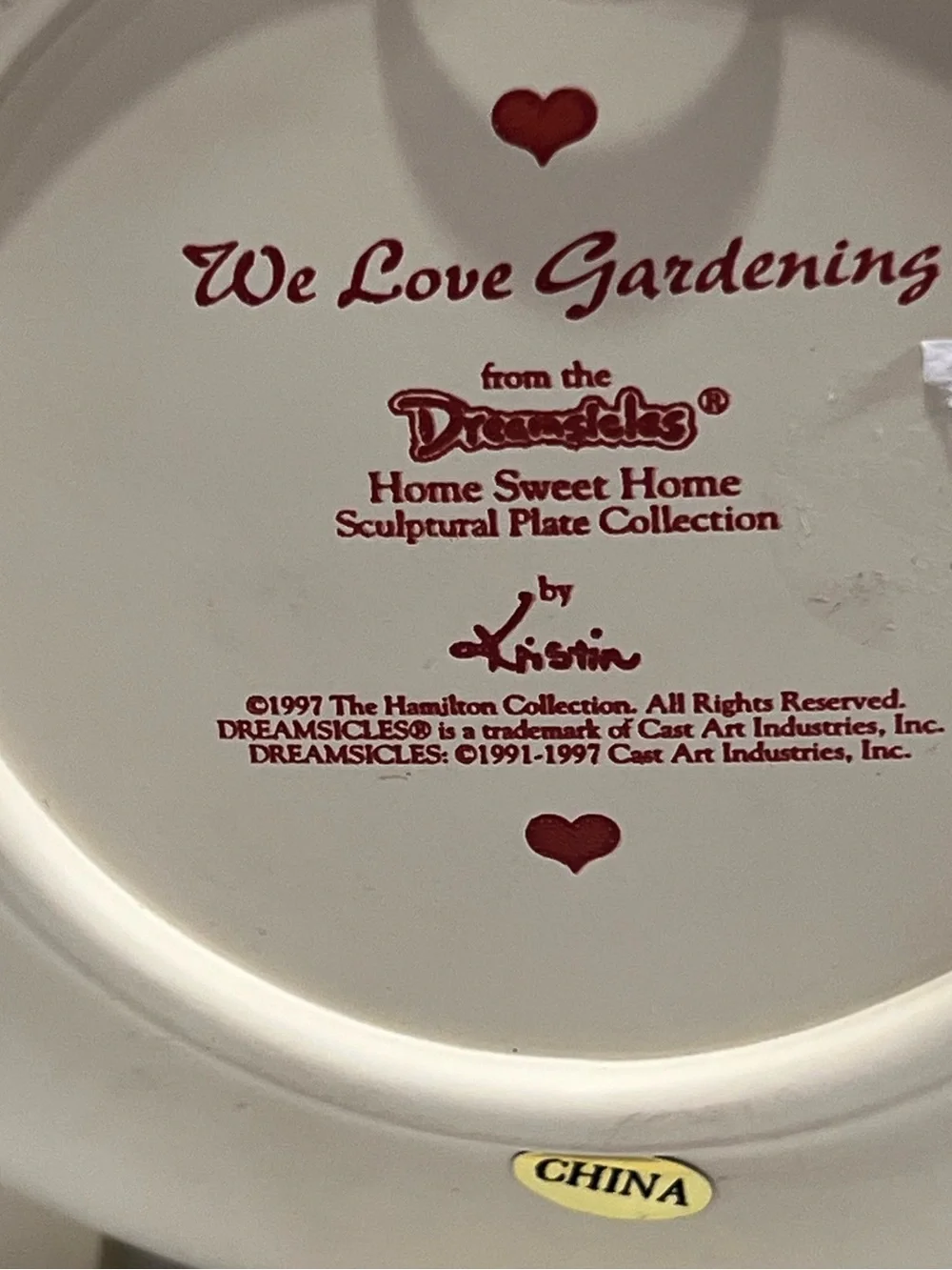 1997 DreamSicles We Love Gardening Sculptural Plate